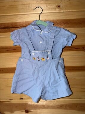 Vintage Light Blue Embroidered Toddlers' Short Set